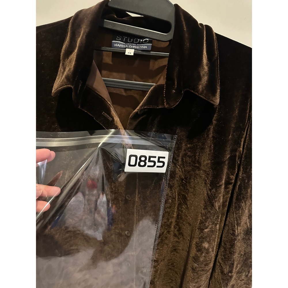 Studio Marisa Christina Brown Velvet Button Down Shirt Petites PS Long Sleeve - Picture 6 of 6